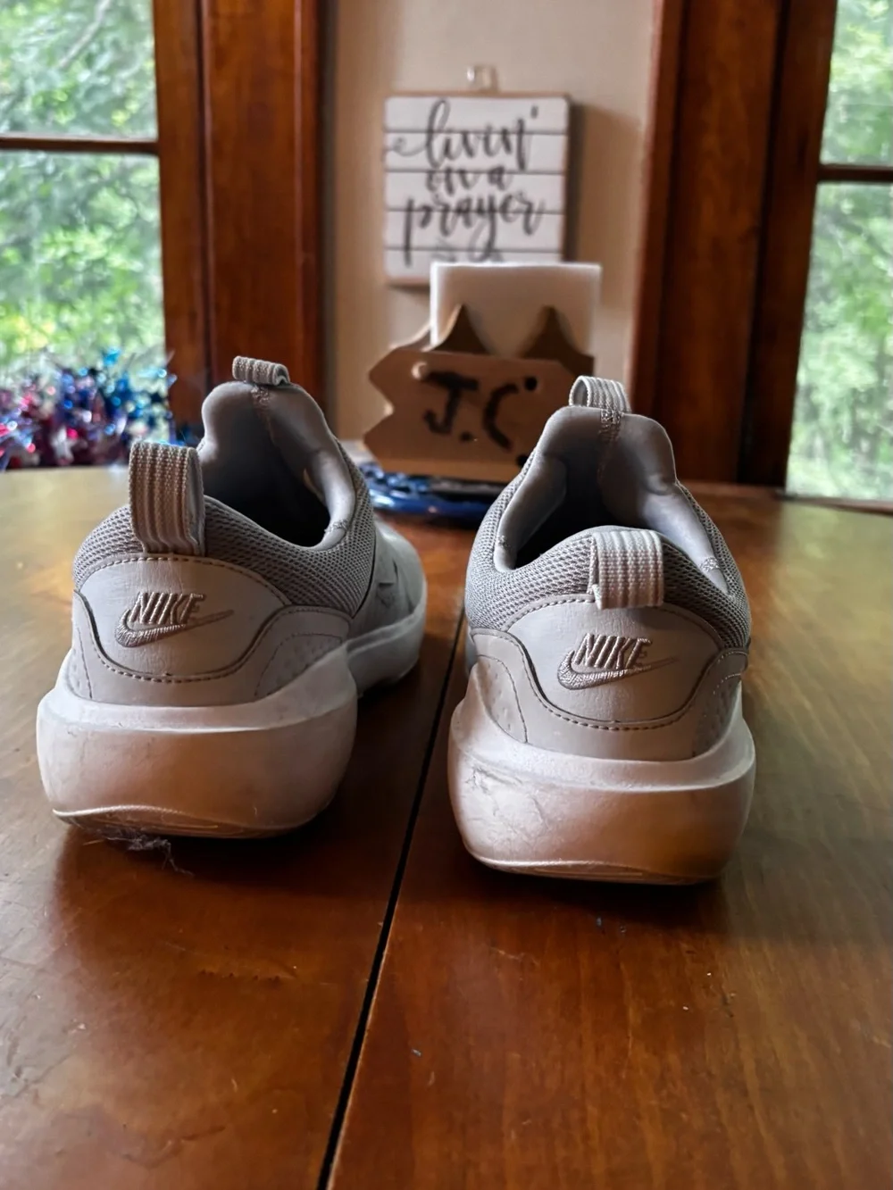 Nike Light Gray/White Slip-On Sneakers with Black Swoosh